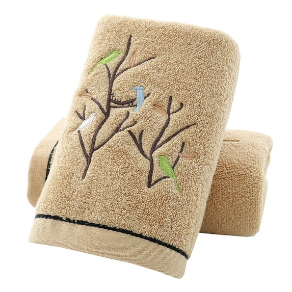 Pidada 100% Cotton Embroidered Bird Tree Pattern Hand Towels for Bathroom Set of 2 (Brown)