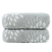 Pidada 100% Cotton Hydrangea Floral Pattern Hand Towels for Bathroom Set of 2 Light Gray