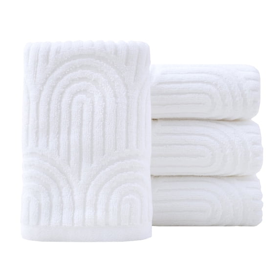 Pidada Hand Towels Set of 4 Striped Pattern 100% Cotton Absorbent Soft Decorative Towel for Bathroom (White)