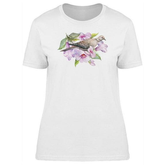 Pidgeon On Watercolor Flowers Tee Women's -Image by Shutterstock