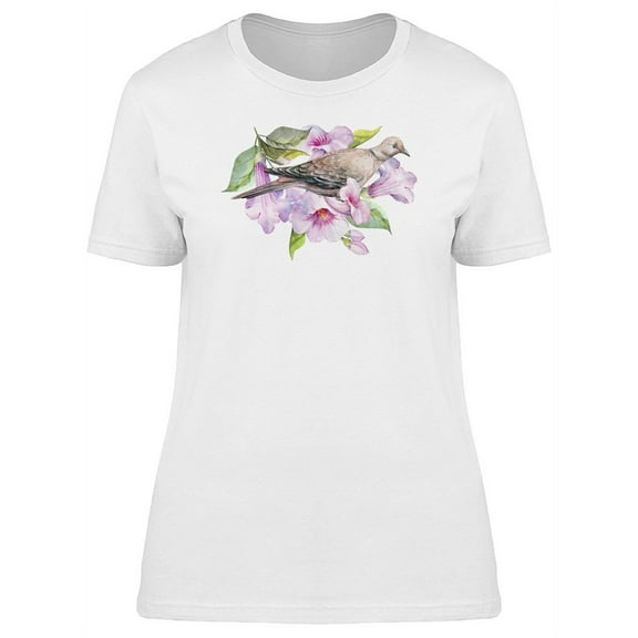Pidgeon On Watercolor Flowers Tee Women's -Image by Shutterstock