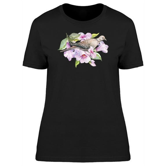 Pidgeon On Watercolor Flowers Tee Women's -Image by Shutterstock