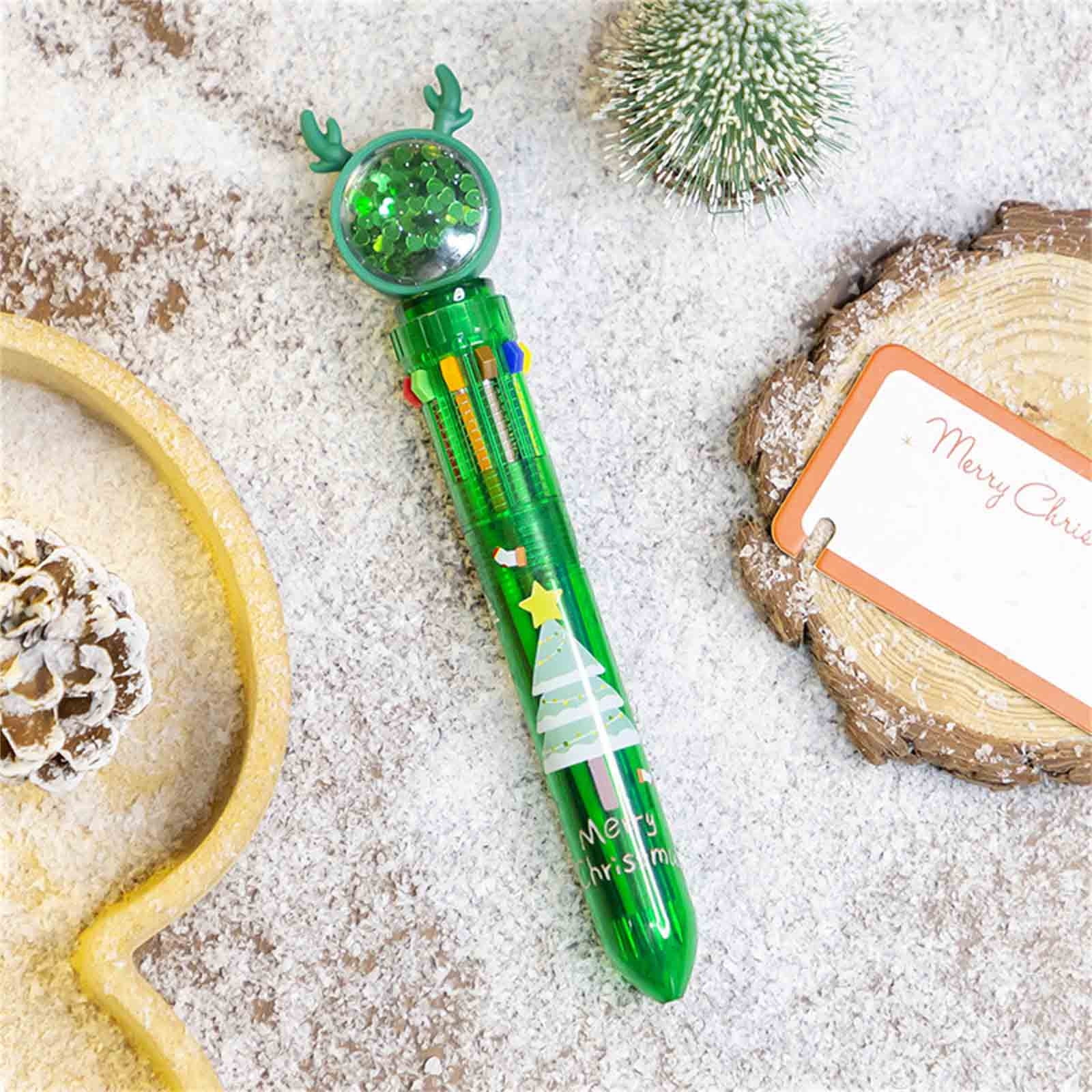 FastXmas 48Pc Christmas 10 in 1 Ballpoint Pen Retractable Xmas Multicolor Ballpoint Pens 10 Colors Retractable Christmas Pens Reindeer Santa Xmas Tree Pen for Christmas Office School Gift(Green 6.3")