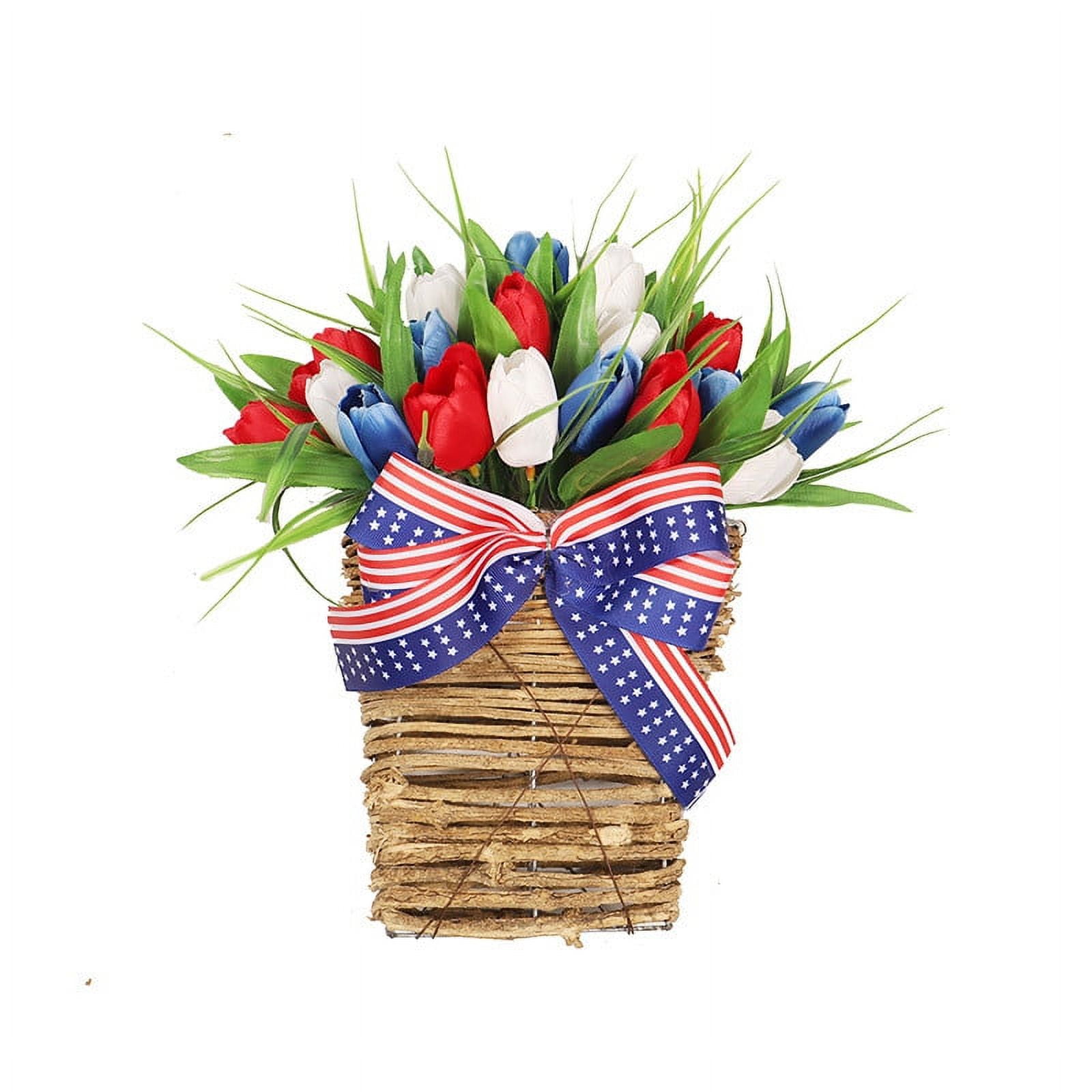 Pidgey 4th of July Decorations 13-Inch Rustic Red White And Blue Patriotic Fabric Front Door ...