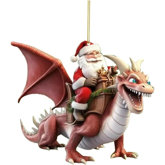 FastXmas Christmas Tree Arcylic Hanging Decoration, 1Pc x 3.15 In Santa Claus with Dinosaur Acrylic Decoration for Xmas Tree Pendant 2D-Flat Xmas Acrylic Decor for Xmas Tree Indoor Outdoor Yard Home