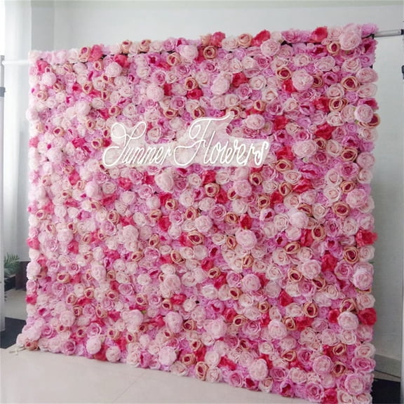 Pidgey Flower Wall Backdrop Set, 1Pcs 13.7*13.7"Floral Wall Panel Durable Faux Plastic Rose Wall Decor Ideal For Photo Background Wedding Celebrations, Party Backdrops And Home Decor(Pink)