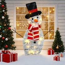FastXmas Lighte Up Cute Snowman Christmas Decoration,5.5*13.8" 2D-Flat Acrylic Christmas Snowman with LED Light Ornament Smile Snowman Set for Indoor Outdoor Front Yard Patio Garden Winter Decoration