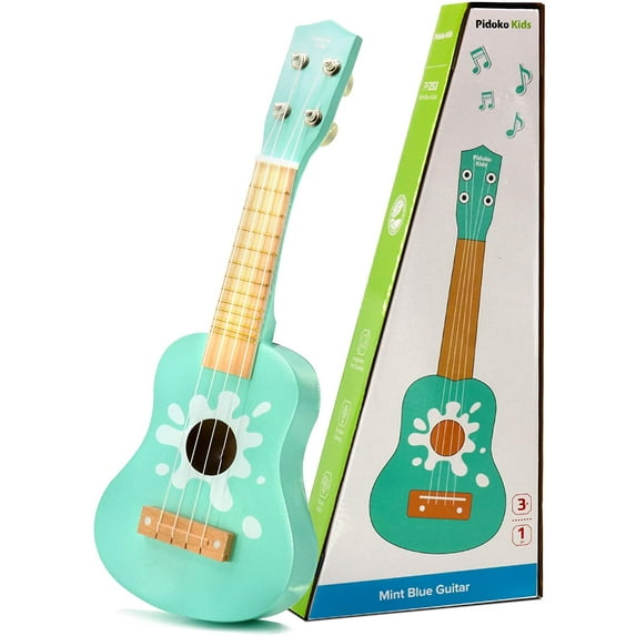Pidoko Kids Musical Ukulele, Wooden, Mint Blue, 4 Strings, Educational Toy for Toddlers