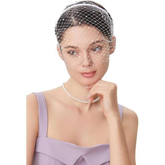 Pidzorl 1920s Women Flapper Fascinator Mesh Veil Headband with Rhinestone, White