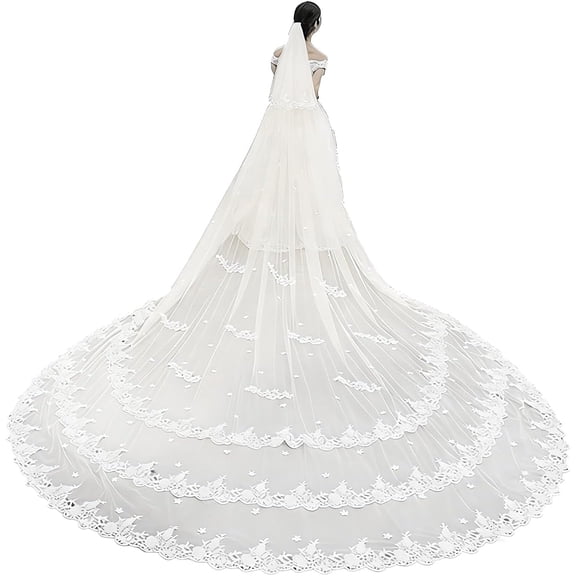Pidzorl Cathedral Lace Wedding Veil Extra Long Train Sheer Tulle Bridal for Bride Church Outdoor Ceremony, White