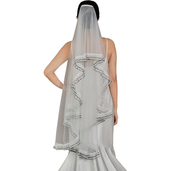 Pidzorl Double-Tiered Lace-Edged Bridal Veil, Lightweight Tulle Head Accessory for Outdoor Weddings Double Layer Lace