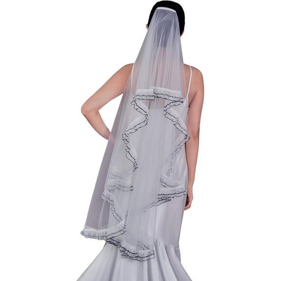Pidzorl Double-Tiered Lace-Edged Bridal Veil, Lightweight Tulle Head Accessory for Outdoor Weddings Double Layer Lace
