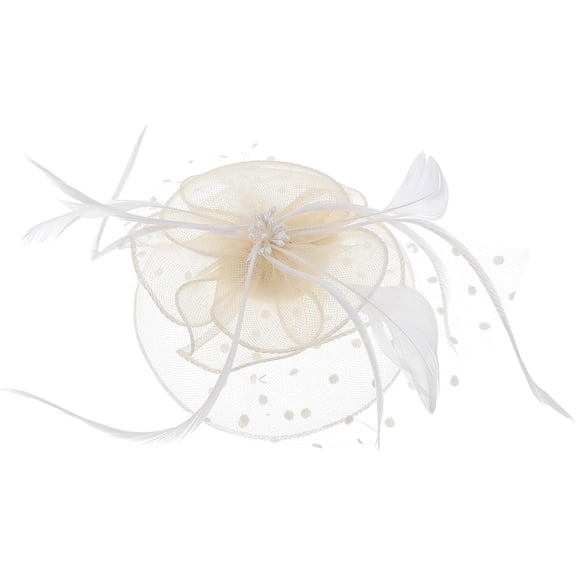 Pidzorl Mesh Plume Fascinator Hat Clip, Ivory Mini Tea Party for Women, Prom Hair Accessory with Veil