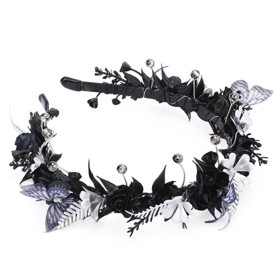 Pidzorl Women's Black Gothic Flower Crown Headband, Butterfly Floral Halo Headpiece for Festivals and Special Occasions