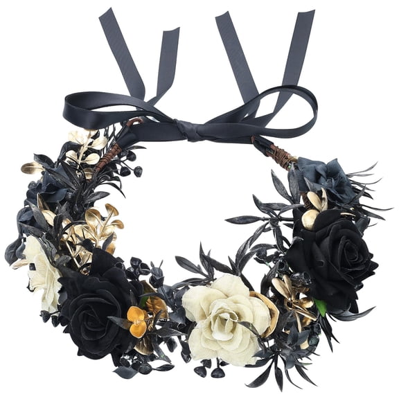 Pidzorl Women's Gothic Black Rose Flower Crown Headband, Floral Hair Accessory for Weddings and Special Occasions