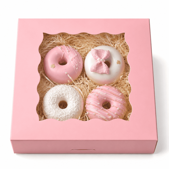 Pie Box With Window 9x9x2.5 Inch Donut Pastry Boxes Pink Bakery Box