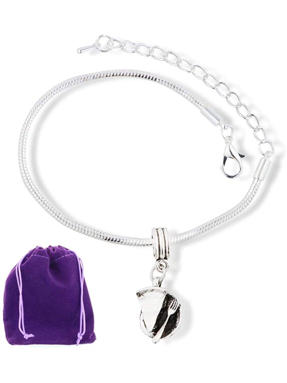 Pie Bracelet | Pie Slice 3D with Fork Snake Chain Charm Bracelet