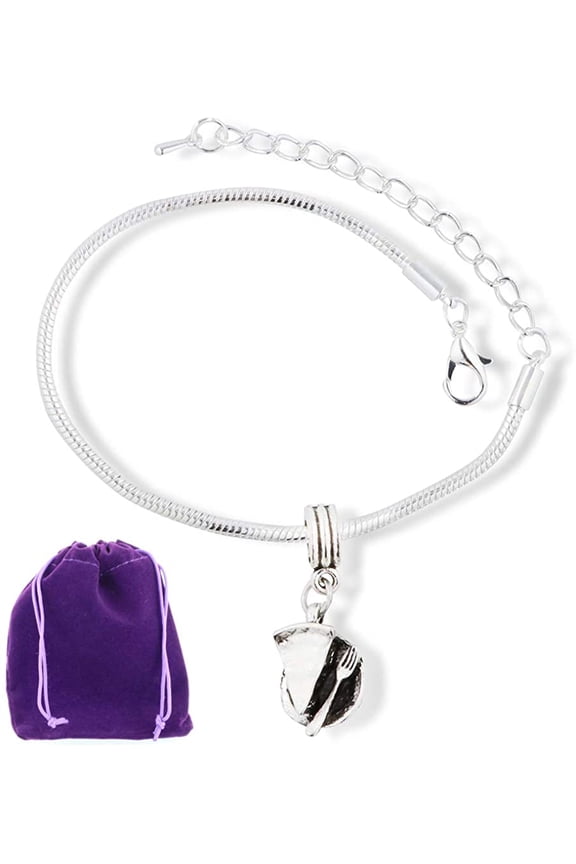 Pie Bracelet | Pie Slice 3D with Fork Snake Chain Charm Bracelet