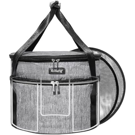 Pie Carrier, Hard-Sided Design, Insulated Bag For Casseroles, Round Insulated Cooler, Pie Tray With Lid And Handle For Hot And Cold Food Casserole Trays (Grey)