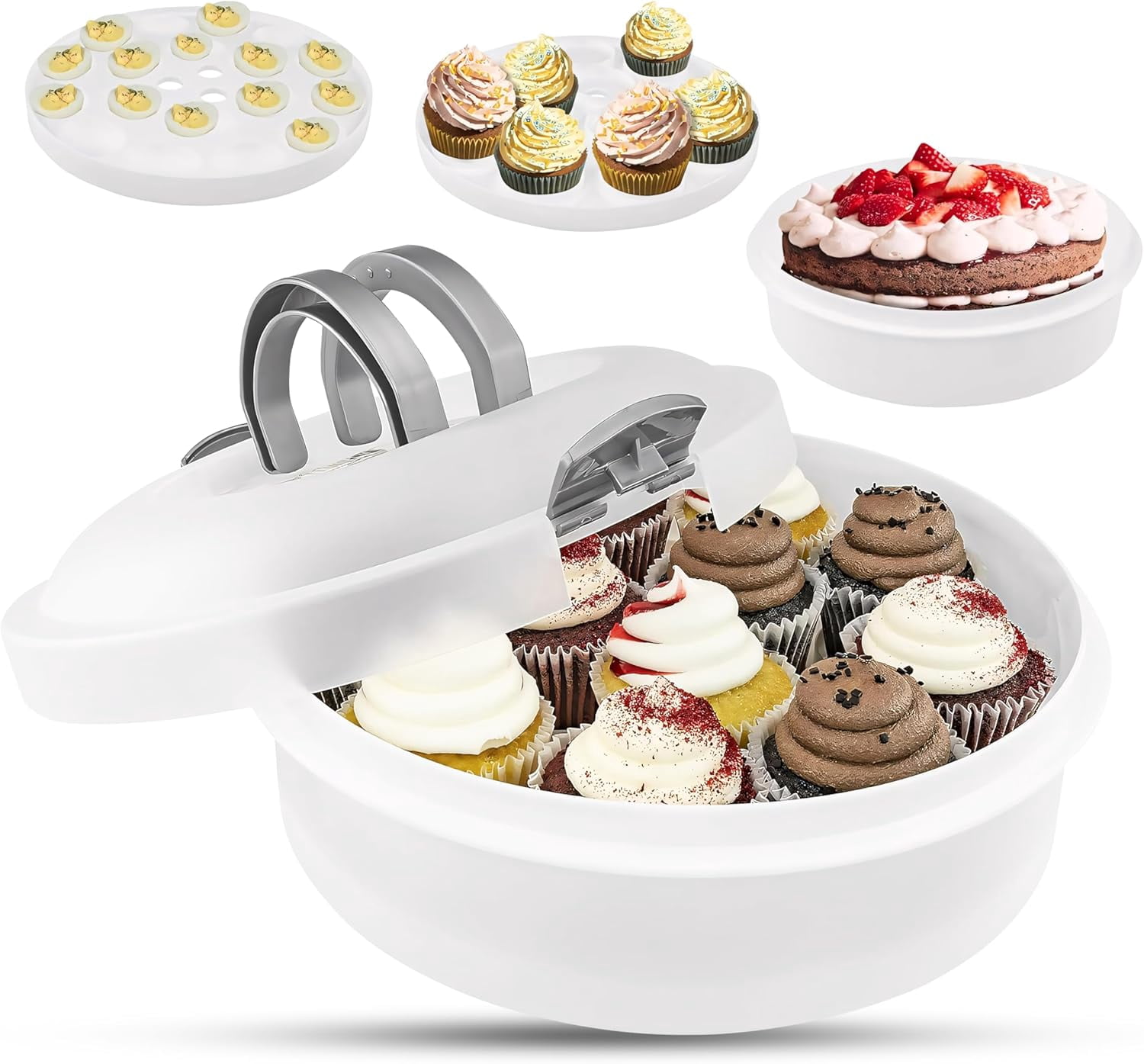 Pie Carrier with Lid and Handle – 3-in-1 Plastic Dessert Container for Pies, Cakes, Cupcakes, and Muffins