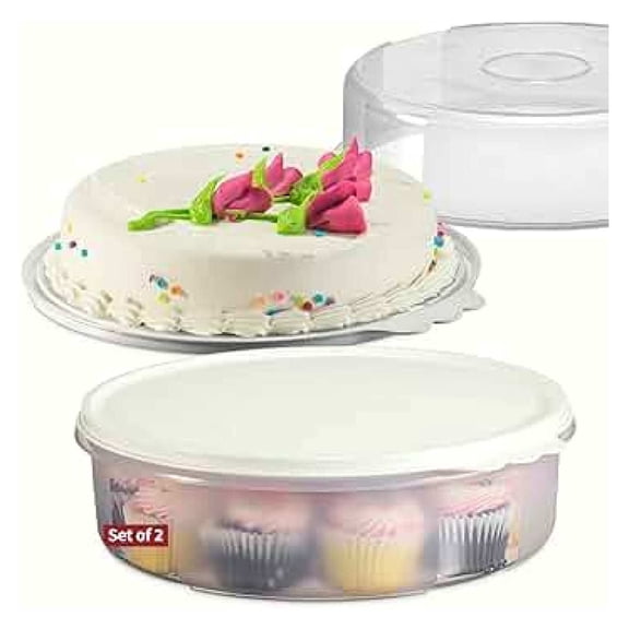 Pie Containers with Lids 2 Pack 11 Inch Round Cake Carrier for Transport Airtight Pie Holder Plastic Cupcake Container for Pies, Cakes, Muffins