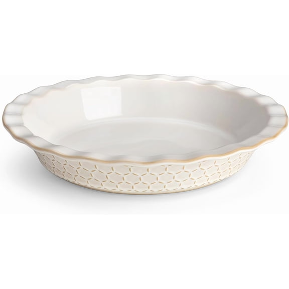 Pie Dish for Baking, Stoneware Pie Pan 9 Inch, Embossed Deep Dish Pie Pans, 45 OZ Round Baking Dish Pie Pan, Fluted Dish Pie Plate for Apple Pie, Quiche and Tart, Set of 1, Series LYDIA