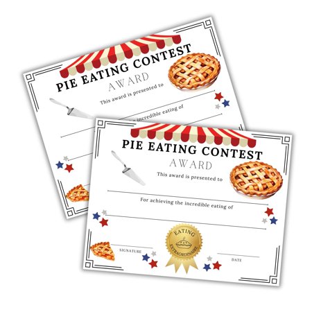 Pie Eating Contest Award 30pk 8.5x11 Champion Food Challenge State Fair Recognition Challenge Record Time Contestant Qualifier