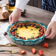 Pie Pan Ceramic Pie Dish Pie Plate Deep Dish Pie Pan Non-Stick Pie Pans for Baking Blue Green