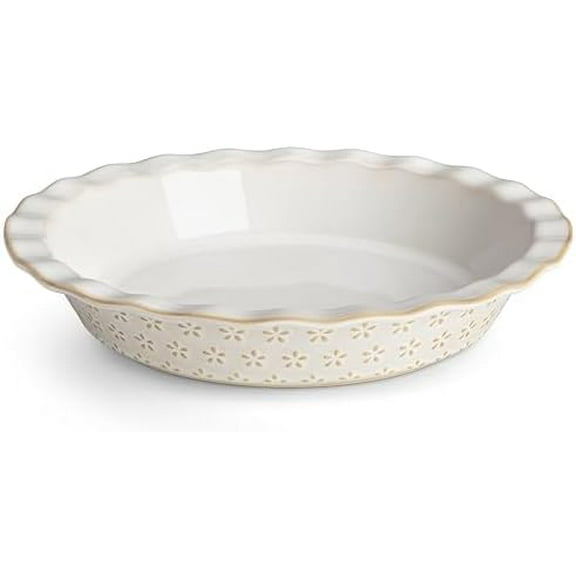 Pie Pan, Stoneware Pie Dish for Baking, 45 OZ Deep Dish Pie Pans 9 Inch, Embossed Quiche Baking Dish for Oven, Fluted Dish Pie Plate for Apple Pie, Pot Pie and Quiche, Set of 1, Series LYDIA