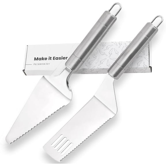Pie Server Cake Cutter 10 Inch Stainless Steel - Serrated Spatula for Cutting and Serving Desserts, Brownies and Lasagna