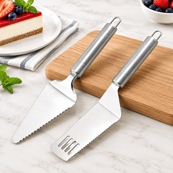 Pie Server Spatula and Cake Cutter Slicer, Stainless Steel Set - Kitchen Essentials for Cutting & Serving Desserts, Brownies, Lasagna (Silver, 10 inches)