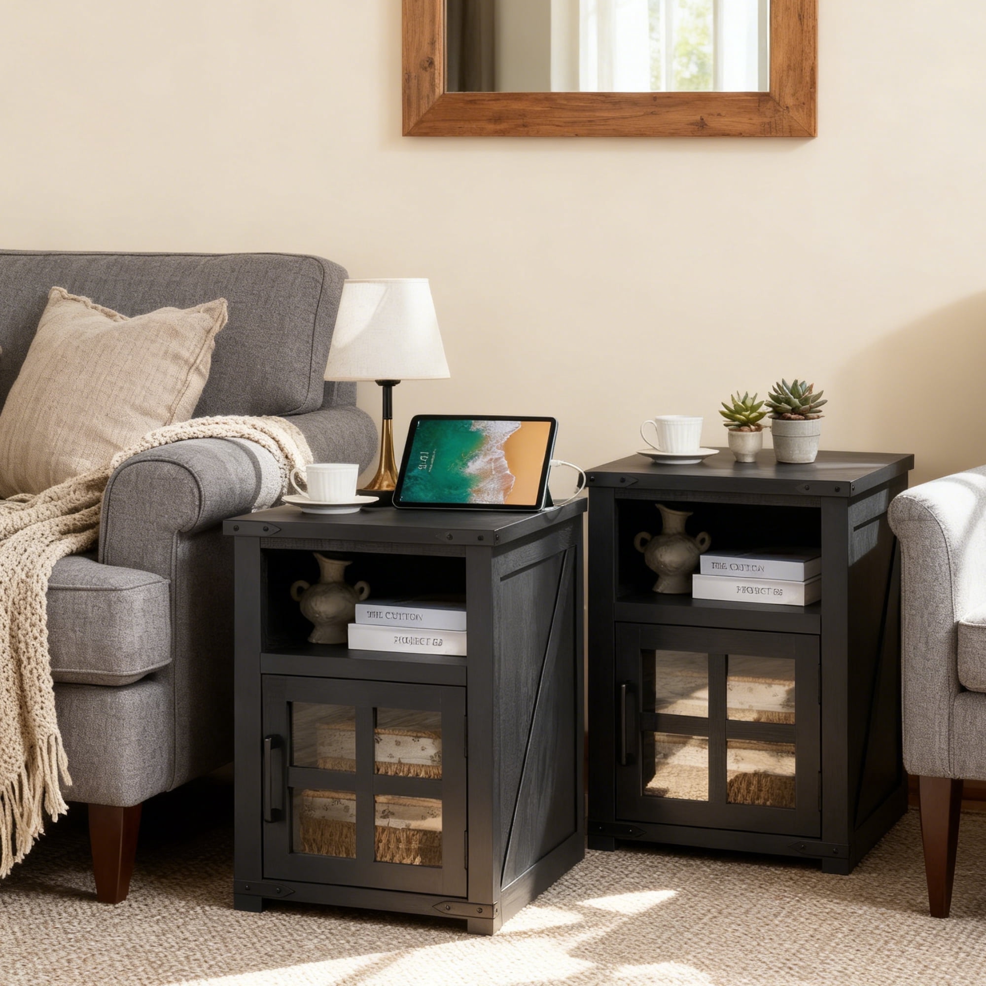 Table With Built In Outlet PieDle Charging Station End Table (Set of 2) with Built-In Outlets ...
