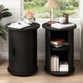 thumbnail image 1 of 18'' Fluted Round End Tables with Sliding Door, Modern Side Table Nightstands for Living Room Bedroom, Black, 1 of 7