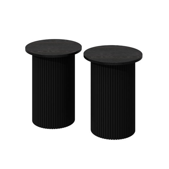 PieDle Wooden Round Side Table with Pedestal Base, Fluted Column Accent Table for Living Room or Bedside, Handcrafted Finish, Classic Design, Set of 2