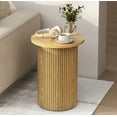 thumbnail image 1 of PieDle 17.5'' Wood Round Side Table, Fluted Wood Nightstand Bedside Sofa Table for Living Room Bedroom, Natural, 1 of 8