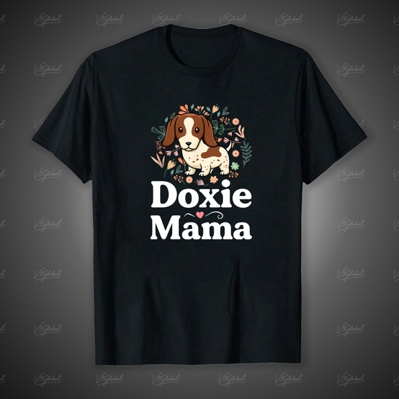 Piebald Dachshund Mom with Floral Doxie Graphic for a Dog Lover Unisex T-Shirt, up to size 5XL
