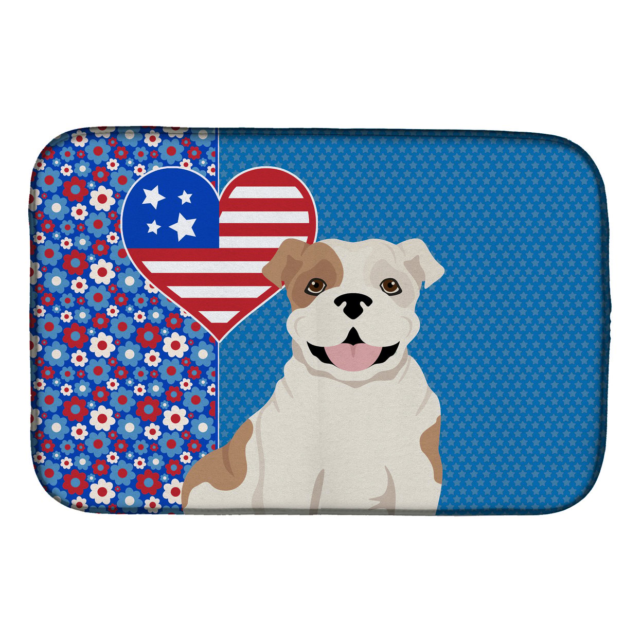 Piebald English Bulldog USA American Dish Drying Mat