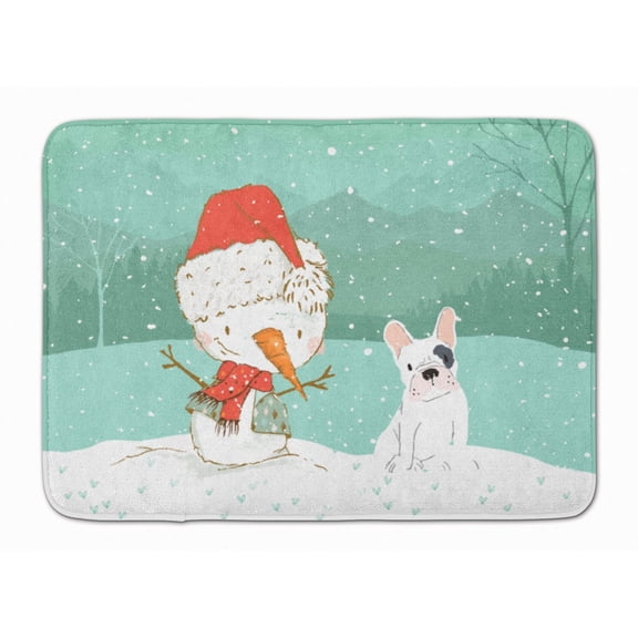 Piebald French Bulldog Snowman Christmas Machine Washable Memory Foam Mat