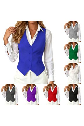 Vest Tops For Women, V-Neck Button Front Sleeveless Suit Top, Slim Fit Pointed Hem Sleeveless Outerwear Top with Pockets, 1-Pack, S-XXL True To Size, Plus Size Friendly