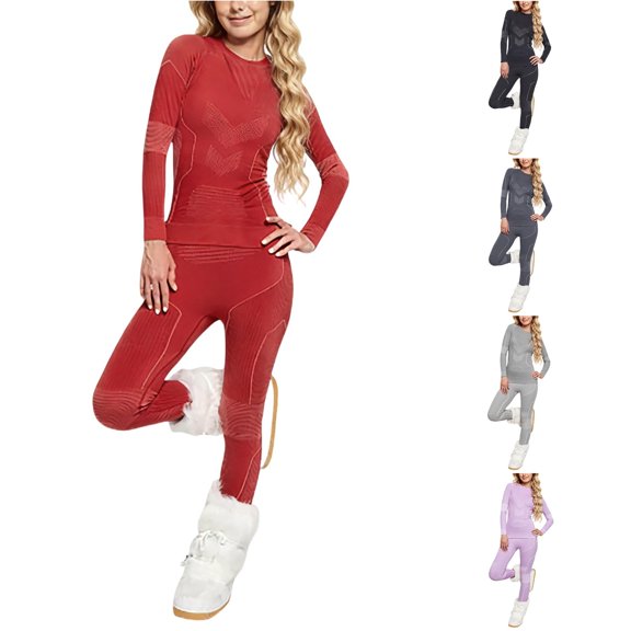 Piebxs Women Seamless Thermal Base Layer Set, Moisture Wicking Ski Underwear Long Sleeve Top & High Waist Leggings Cold Weather Athletic Outfit S-XXL Plus Size Friendly True To Size