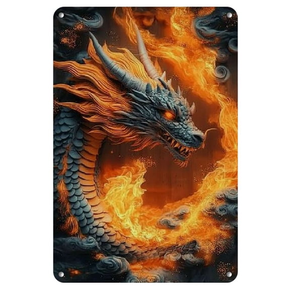 A Piece of 2D Dragon Metal Wall Art, Vintage Iron Sign, Suitable for Home, Kitchen, Garden, Bedroom, Bar, And Aesthetic Art Decoration, Measuring 8X12 Inches.