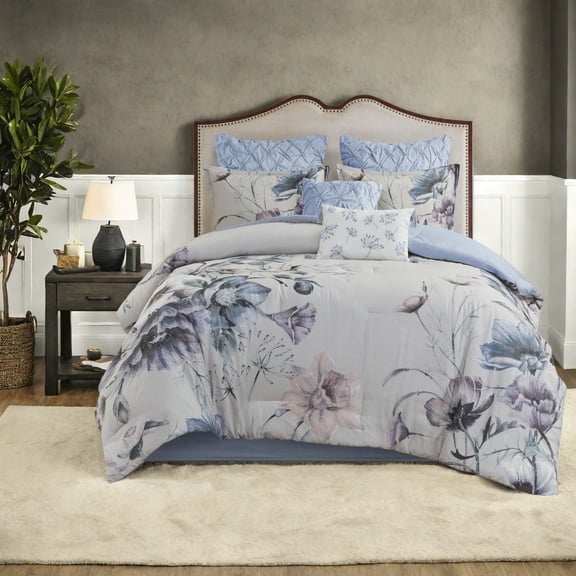 Piece Cotton Bedding Set Blue Floral Design Hypoallergenic Chic for Home