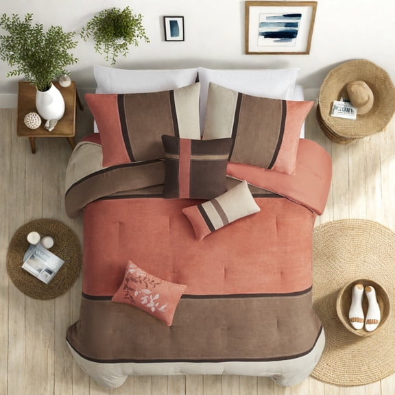 Piece Faux Suede Bedding Set Hypoallergenic Polyester Rustic Coral Cal King