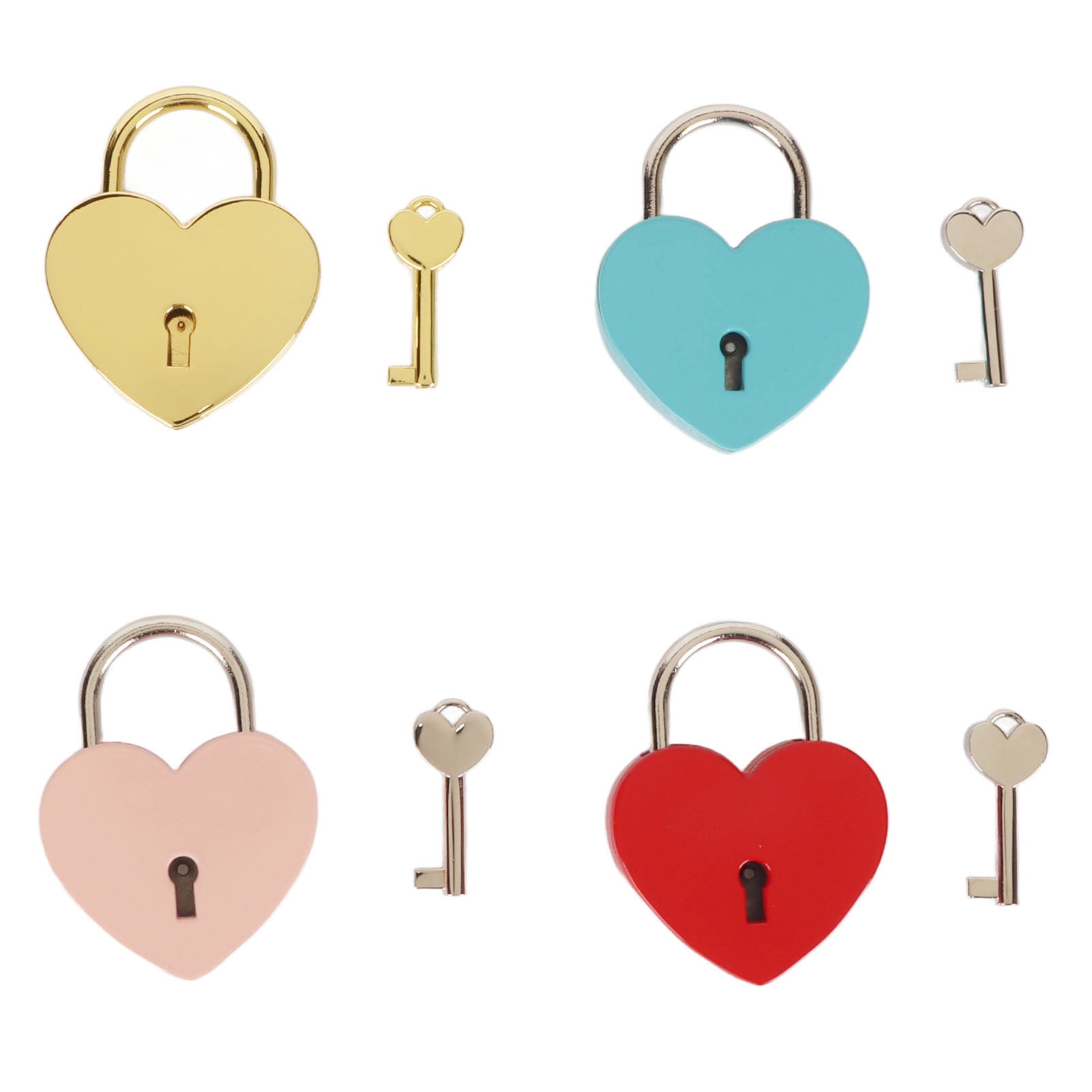 Piece Heart Shape Lock with 4 Keys 4 Colors AntiRust Alloy Vintage