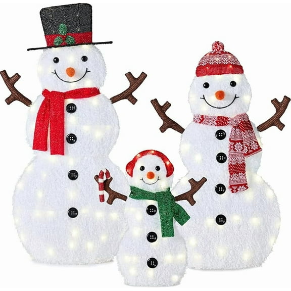 Piece  Lighted Christmas Snowman Family Set, Large Outdoor Yard Decor Holiday Decoration Twinkling Lights