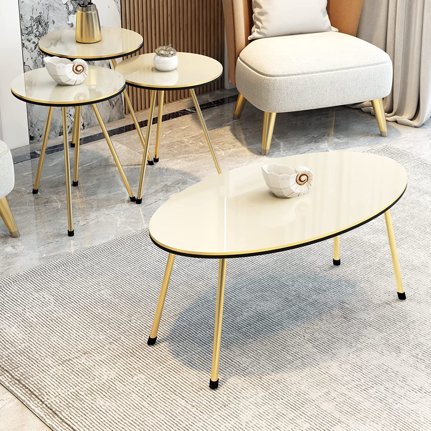 Piece Living Room Table Set, 1 Coffee Table and 3 Nesting Tables, NO-Tools Assembly (White ...