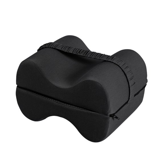 Piece Memory Foam Leg Pillow Foldable 2-in-1 Design Knee Support Pillow for Side Sleepers Leg Pillow with Strap and Removable Cover for Relaxation Sciatica, Back, Hip, Knee, Joint (Black)