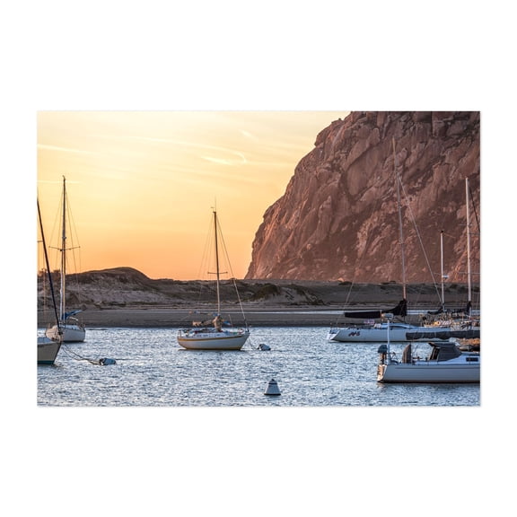A Piece Of Morro Rock At Sunset - Morro Bay California Photography Harbor Sunset Boat Coast Ocean Landscape Scenic Unframed Wall Art Print 4 x 6 inches
