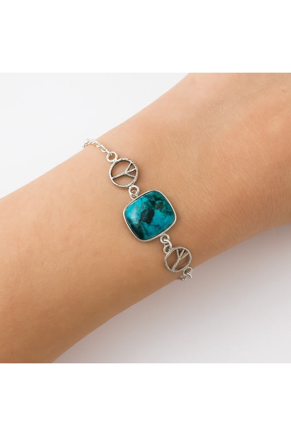 Piece - Natural Azurite Chrysocolla 925 Sterling Silver Bracelet Jewelry SDB1923