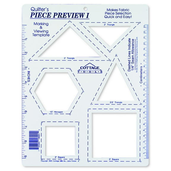 Piece Preview I  Fabric Viewing and Marking Template. Great Tool for Selecting Fabrics and Determining Designs for Quilting.